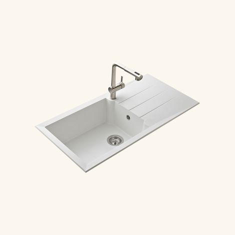 Kümbad – Évier résine blanc 100x50 cm – Évier à encastrer 1 grand bac réversible – Vidage manuel inclus – Pour meuble sous évier 60 cm minimum