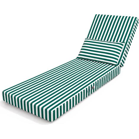 Matelas Transat Premium 190x60 Rayure Verte - Épais 10cm & Têtière (Déhoussable) (1/5)
