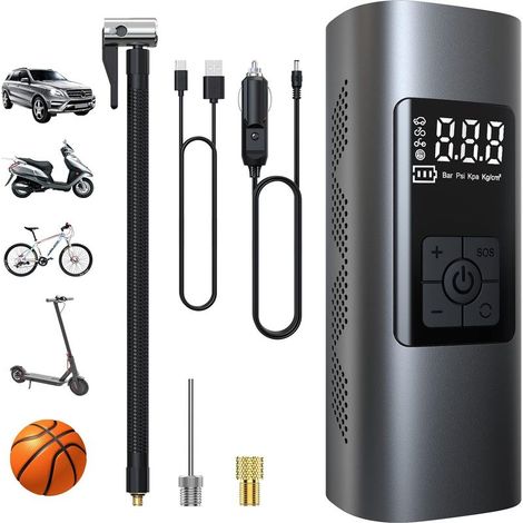 6000mAh Mini Pompe à Air Électrique, Compresseur à Air Portatif Gonfleur Pneus sans Fil 150PSI avec écran LCD Numérique, Pompe a Velo Electrique pour Moto Trotinette, Voiture (1/5)