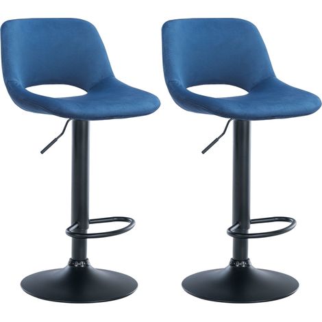 Sgabelli da bar seggioloni x2 con poggiapiedi in velluto blu base in metallo nero 100004080