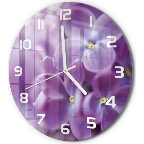 Horloge Murale Ronde Déco Murale Artistique Verre Silencieuse Salon Chambre Fleurs violettes fi 30 cm (1/5)