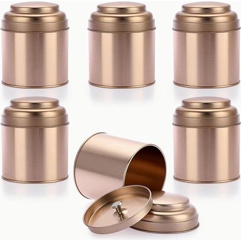 Lot de 6 boîtes à thé rondes - Double couvercle hermétique - Mini conteneurs de rangement - Pour thé, café, sucre et thé en vrac - Boîtes de conservation (1/5)