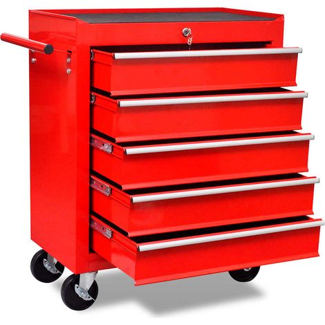 Carrito caja de herramientas 5 cajones rojo (1/5)