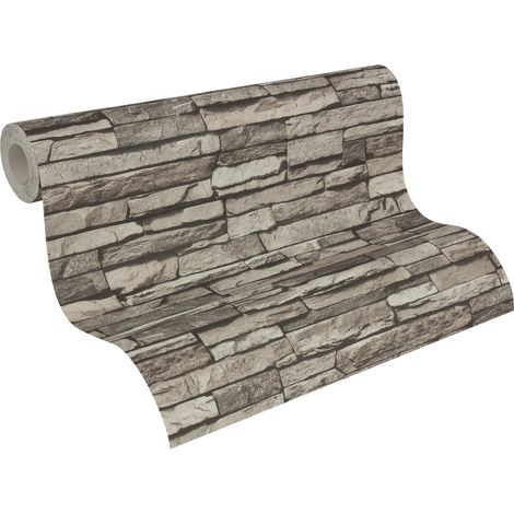 A.S. Creations – Papier peint trompe l'oeil gris effet pierre – Lessivable, strippable, bonne résistance à la lumière – Dimensions : 190g/m²