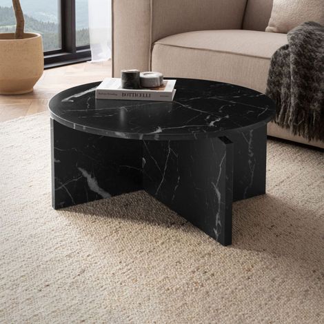 Table basse ronde 70x33 cm effet marbre noir - EKLEA