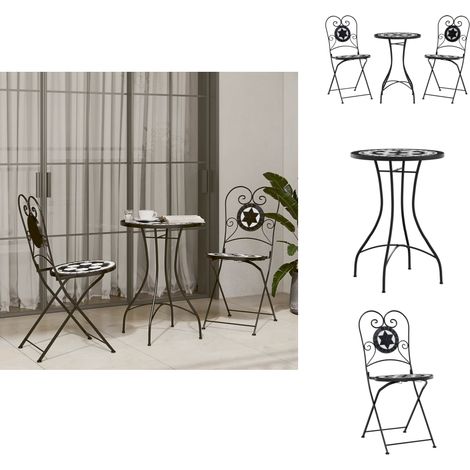 Ensemble de bistro mosaïque noir et blanc fer et céramique - Meubles De Jardin - Salon De Jardin - Set De Bistro - Mobilier De Terrasse - Décoration Extérieure (1/5)