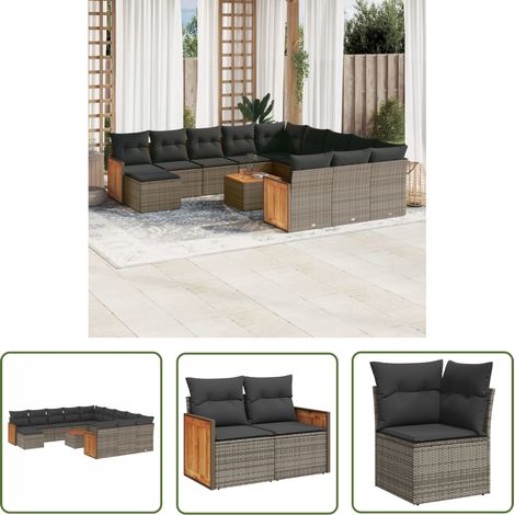 The Living Store Salon de jardin avec coussins 13 pcs gris résine tressée - Ensemble Salon De Jardin - Meuble Extérieur - Salon De Jardin Pliable - Set Salon De Jardin - Fauteuil De Jardin (1/5)