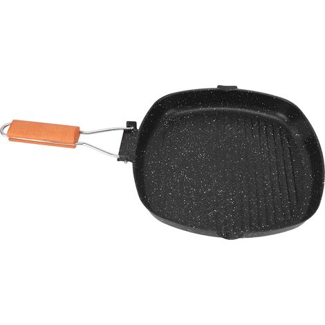 Klappbare Bratpfanne für den Außenbereich, Haushaltsgröße, Buchenholzgriff, energiesparend, antihaftbeschichtet, Streifenmuster, Steakpfanne, Spezialgrillpfanne, 28 x 28 cm (1/5)
