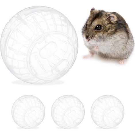 Relaxdays Set of 4 Hamster Balls, Exercise for Hamsters & Mice, Rodent Toy, Free Range Orb, Plastic, 14 cm, Transparent