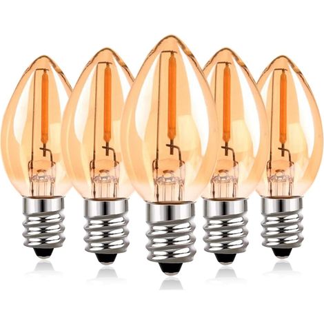 C7 E12 220V LED 0,5W Kleine Vintage-Edison-Ersatzbirne für Nachtlichter/Lichterketten aus Kokosnussschalen, 2200K Superwarmweiß, 50 Lumen, nicht dimmbar, 5er-Pack [Energieklasse F]