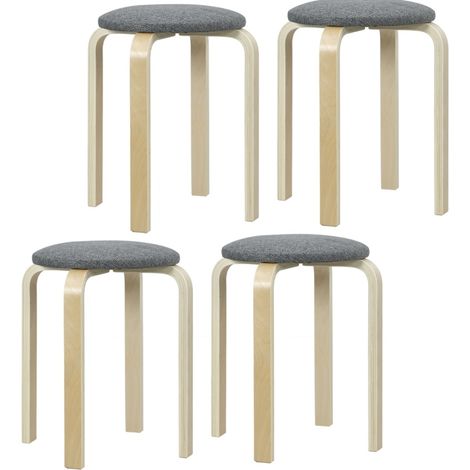 4er-Set stapelbare runde Polsterhocker in grauem Leinenlook-Stoff 40x40x45 cm MODENUIT (1/5)
