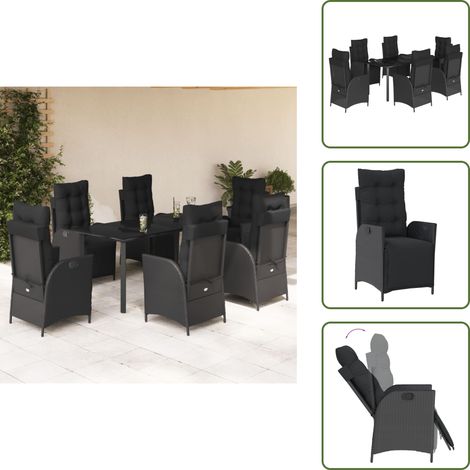 Cojines para asiento - vidaXL Set de comedor de jardín 7 pzas y cojines ratán sintético negro - Cojines de jardín