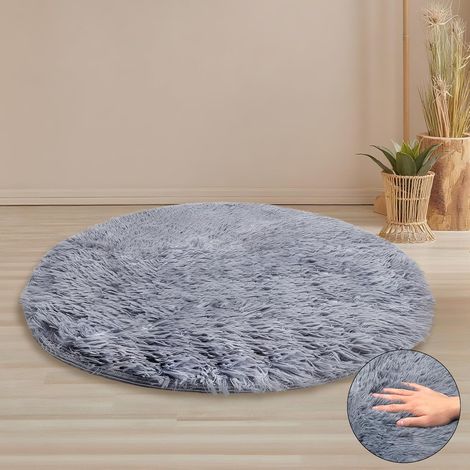 Tapis rond gris 60 cm - Lavable - Doux - Antidérapant - Pour salon, chambre à coucher et chambre d'enfant (1/5)