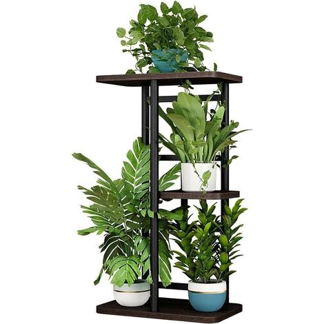 Étagère à Fleurs 4 Niveaux Métal Stable, Support Plante Design Gain de Place, Étagère Plantes, Salon Balcon Jardin Chambre, Noir