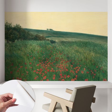 Papier peint adhésif décoratif avec colle pour salon chambre à coucher et bureau Design moderne et facile à poser Champs de pavots 104x70 cm (1/5)