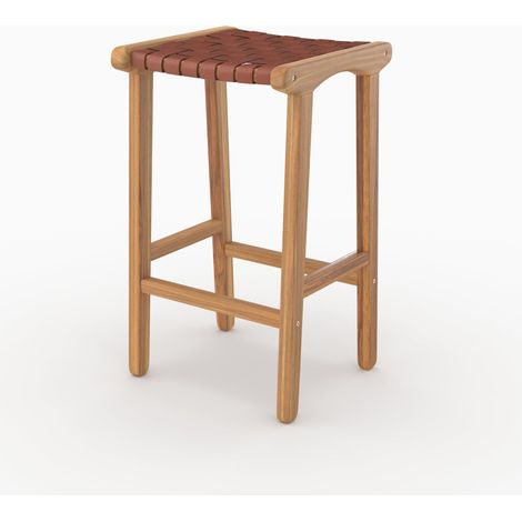 Taburetes para isla de cocina de teca y cuero tejido marrón 66 cm - Kuna (1/4)