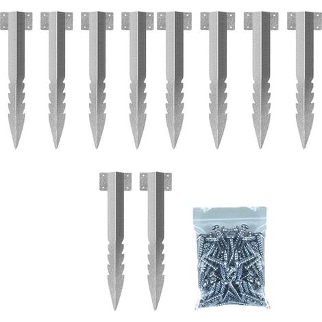Lot de 10 supports pour traverses de chemin de fer – Supports de poteaux de clôture en acier dentelés – Fixations robustes pour traverses – Pour jardinières et bordures de massifs – Noir (1/5)