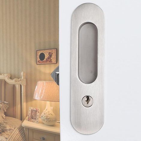 Porte Coulissante Mortaise Serrure Poignée Invisible Encastré Poignée de porte coulissante avec serrure à clé 173mm Argent Meubles en Bois Serrure de Porte (1/5)