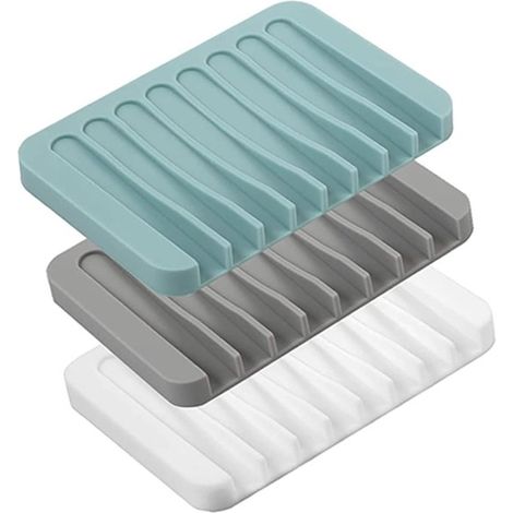 Set di 3 tappetini antiscivolo in silicone autodrenanti, adatti per lavandini, box doccia e piani di lavoro - bianchi, grigi e verde acqua. (1/5)