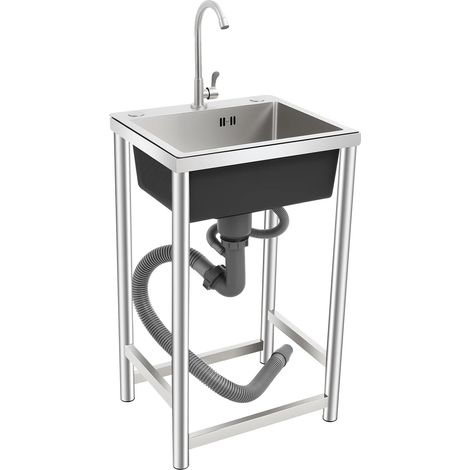 Évier de cuisine, acier inoxydable durable, design moderne, Argent (1/2)