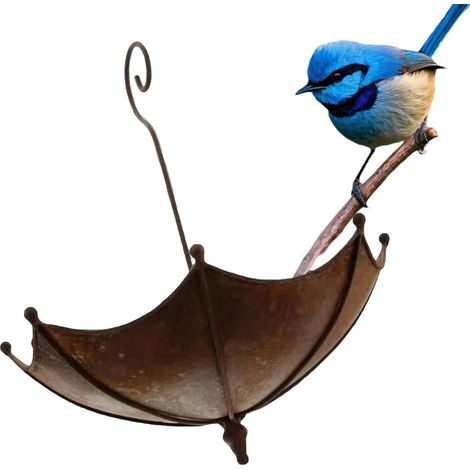 Abreuvoir pour oiseaux en fer forgé en forme de parapluie - Maison décorative pour oiseaux de jardin en fer avec toit - 17 x 17 x 15 cm - Parfait pour les amateurs d'oiseaux (1/5)
