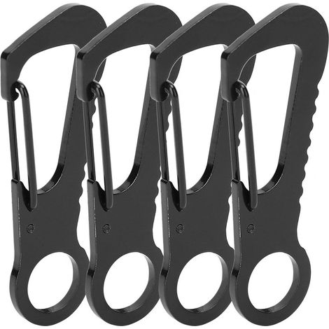 Lot de 4 mousquetons multifonctions en acier inoxydable avec anneau en D, pour l'escalade en extérieur, avec boucle de suspension rapide et décapsuleur/rangement de clés (noir).