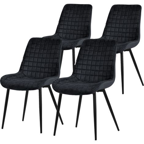 ML-Design Set di 4 Sedie per Sala da Pranzo Nero Seduta in Velluto con Gambe in Metallo Nero Sedie da Cucina con Schienale Sedie da Soggiorno Imbottite per Ufficio Poltrone