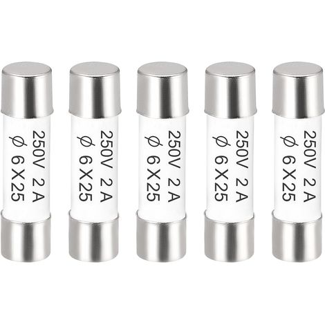 Fusibles à Cartouche Tube en Céramique 2A 250V 6x25mm, Fusible à Coupure Rapide Rechange Remplacement pour Amplificateur Lampe à Économie Énergie Ballast, 5 Pièces (1/5)