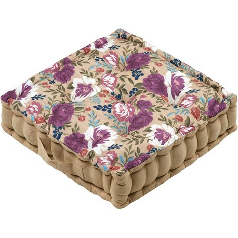 Coussin de sol carré fleuri 45 x 45 cm en coton (1/3)