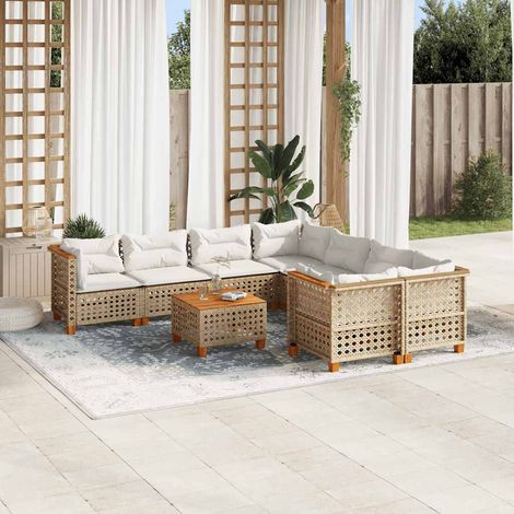 vidaXL Salon de jardin avec coussins 9 pcs beige résine tressée (1/5)