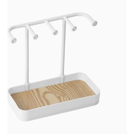 Petit présentoir à bijoux, porte-bijoux multifonctionnel avec tiroir de base, support pour boucles d'oreilles, rangement de bijoux pour colliers, bracelets, bagues, montres, parfums (blanc) (1/4)