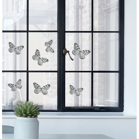 Sticker électrostatique décoratif pour vitre – Motif papillons noirs et blancs – Dimensions 21 cm x 29,7 cm – Décoration rapide et sécurisée – Plage (1/3)