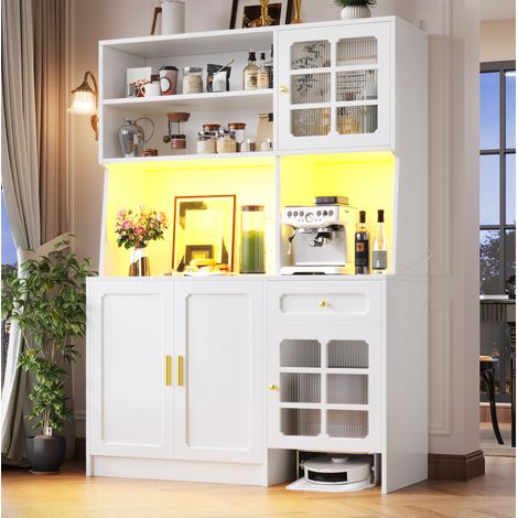 MEUBLIV Aparador alto 130x45x180 cm negro – LED, puertas de vidrio, múltiples almacenajes (1/5)