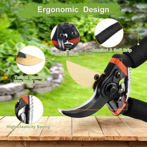 Ciseaux de jardinage, outils de jardinage Ciseaux de jardinage Ciseaux de jardinage en acier inoxydable avec serrure Outil de taille des plantes Coup (1/3)