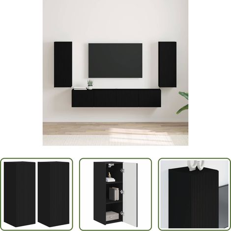 Rangement tv - Meuble TV mural 2 pcs Noir 30 x 31 x 80 cm Bois d'ingénierie (1/5)