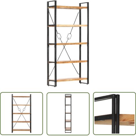 The Living Store Bücherregal 5 Fächer 90 x 30 x 180 cm Massivholz Akazie - Industrielles Regal - Holzkasten - Bücherregal - Akzidenzholzmöbel - Wohnzimmereinrichtung (1/5)