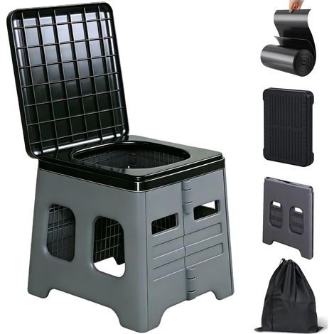 Toilettes de camping pliantes portatives pour adultes avec couvercle, toilettes de voyage pour voiture, couleur grise (1/5)