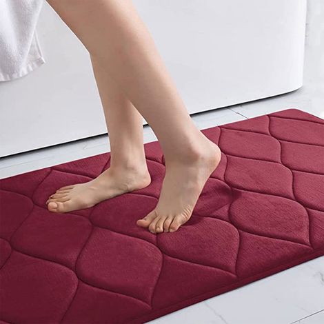 Tapis De Bain - Microfibre Absorbant Non Glissant - Pour Salle De Bains Chambre Ou Cuisine - 40 X 60 Cm - Rouge - 1 Pièce (1/5)