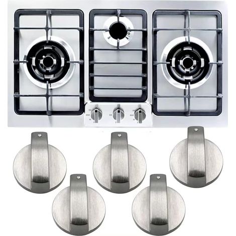 5pcs 6mm Gas Stove Knob Metal Silver Color for Cooking Surface Control (1/5)