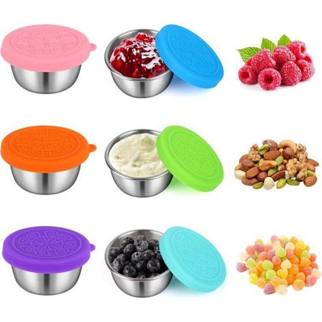 Pots À Vinaigrette - Acier Inoxydable - 40 Ml - Couvercles Silicone Étanches - Pour Lunch Et Pique-Nique - Lot De 6 (1/5)