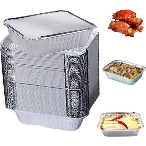 60 Barquette Aluminium,Couvercle Inclus,650ml,Résistant Chaleur,Four,Barbecue,Pique-Nique (1/5)