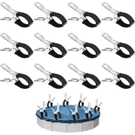 12 Pinces de Serrage Métalliques pour Bâche de Piscine Hors Sol avec Plaquette de Protection – Haute Résistance (1/5)
