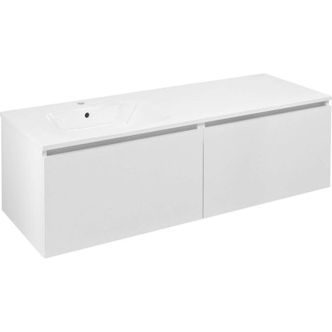 Sapho Lorea - Mueble para lavabo de 140x46x52 cm, 2 cajones, lado izquierdo, blanco mate. LE070-3131-L-04 (1/5)