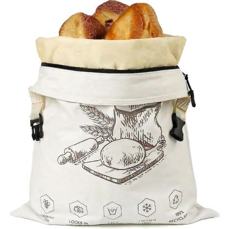 Sacs à Pain en Cire d'Abeille Lot de 1, Sac de Conservation Réutilisable Coton Lin à Fermeture Éclair pour Pain Artisanal & Levain (1) (1/5)