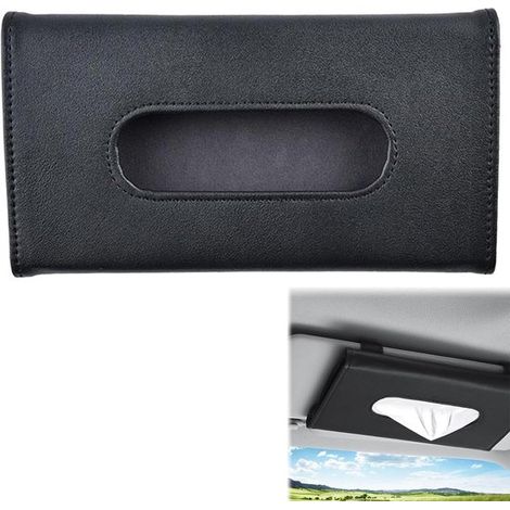 2 soportes para pañuelos de coche，soporte para pañuelos de visera de coche，caja de pañuelos de coche de cuero PU，negro (1/5)