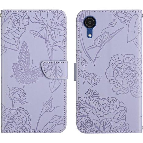 Custodia per Samsung Galaxy A03 Core, con motivo floreale e a farfalle, in similpelle PU antiurto e resistente alle cadute, con cinturino da polso. (1/2)