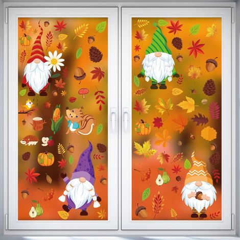 159 pezzi di immagini autunnali per finestre - adesivi decorativi autunnali per finestre con foglie di acero nano, piccoli animali, zucca e tacchino, decorazioni autunnali per finestre per il Giorno d