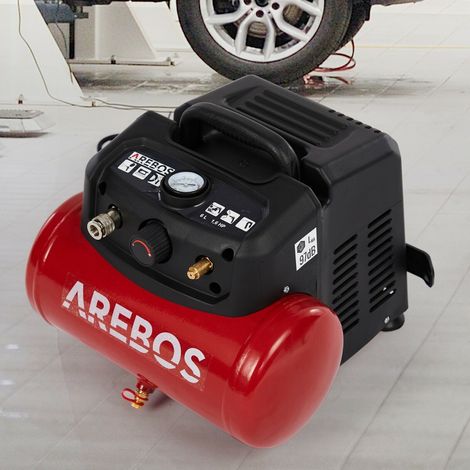 AREBOS 6L Compressor 1200W Includes 13-Piece Air Tool Set Automatic Shut-Off Extra Long Air Hose Oil-Free Air Compressor 8 Bar (1/5)