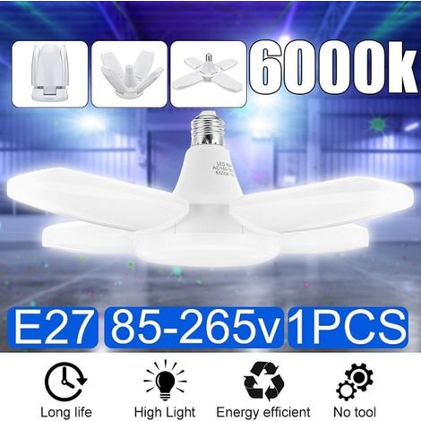 Lampe de plafond LED pour garage, E27 6500K lumière naturelle, 60W, pied pliable pour atelier, grange, entrepôt, 85-265V, compatible Sasicare (1/5)