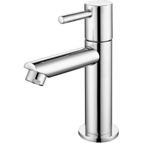 Robinet Salle Bain Eau Froide Uniquement Robinet Lavabo Surface Chromé en Cuivre Durable Robinetterie Lave Mains Cartouche Céramique Mousseur Démontable Pratique pour Nettoyer ou Remplacer